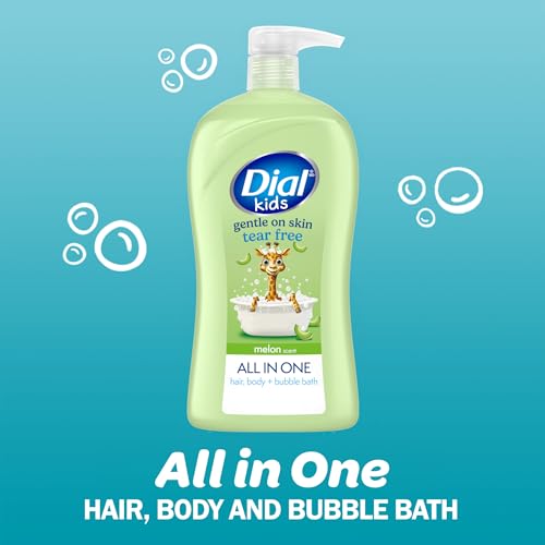 Image of Dial Kids All-in-1 Body Wash + Hair + Bubble Bath, Melon Scent, 32 Fl Oz, Hypoallergenic Body Wash & Shampoo, No Tears Formula for Kids 2+ Years, No Parabens & Silicones
