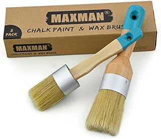 Chalk & Wax Paint Brush Set for Furniture,DIY Painting and Waxing Tool,Round Chalk Paint Brush, Stencils,Natural Pure Bristles,2 PCS,Large