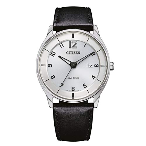 Citizen Reloj de hombre de cuero Sport Eco Drive BM7400-21A, plata