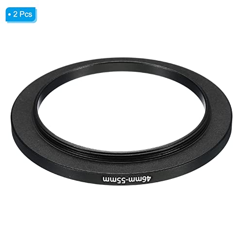Image of PATIKIL 46mm-55mm Metal Step Up Ring, 2 Pack Camera Lens Filter Adapter Ring Aluminum Filter Adapter Ring for Camera Lenses Hood, Black