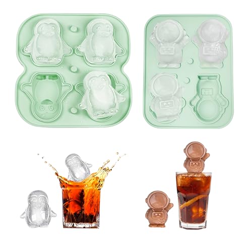 Cubetti Ghiaccio Silicone, Dwafill 2 Pezzi Ghiaccio Stampo, Modello Pinguino e Astronauta, Ice Cube Tray, Adatta per Cocktail, Succhi, Gelato, Caffè, Whisky (Verde)