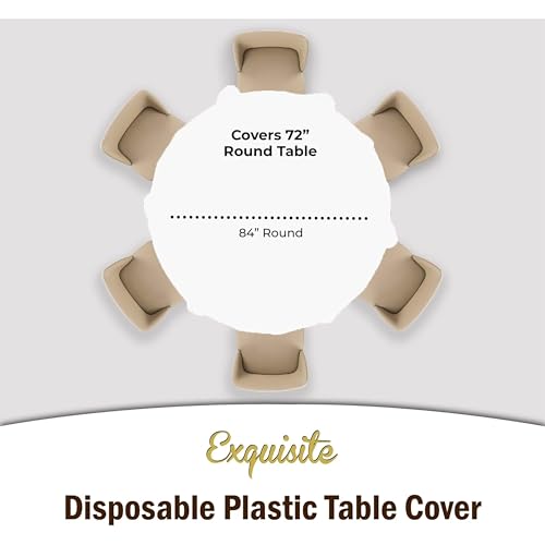 Image of Exquisite White Round Plastic Table Cloth Disposable 6 Pack - 84 Inch Round Value Pack - Economy Tablecloth for Parties Events and Everyday Use - Budget Friendly Table Cover