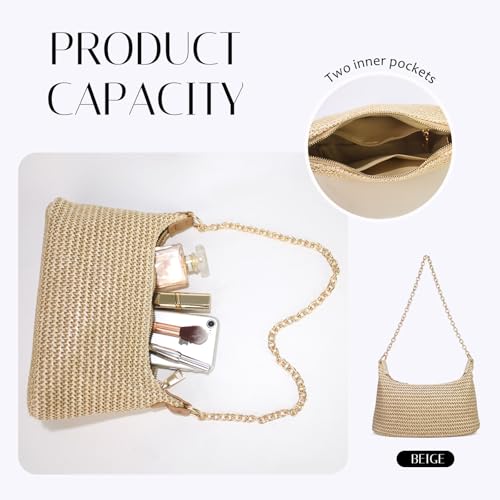Bolso de hombro tejido en paja para mujer miniatura 4