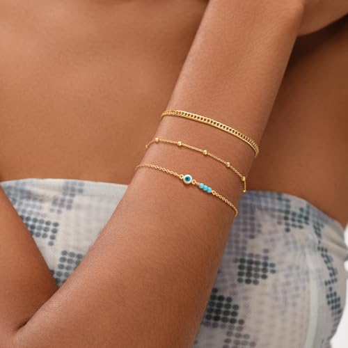 Image of MEVECCO Bracelet for Women 14K Gold Plated Dainty Chain Simple Jewelry Cute Handmade Minimalist for Her
