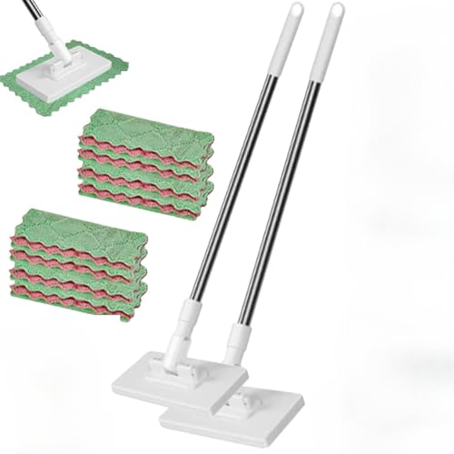 mocio con tamponi usa e getta, mocio piatto con panni in microfibra riutilizzabili, manico telescopico leggero per pulizia a umido e a secco, per la casa e la cura versatile dei pavimenti (2)