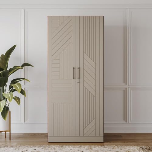 Image of Wakefit Wardrobe for Bedroom | 3 Yr Warranty | Cupboard for Bedroom, Almirah, Wooden Wardrobe, Comes with LED light, Multi-Shelves, Drawer & Hanger, Density:680-750 kg /m, Free Installation(Tyrian-CB)