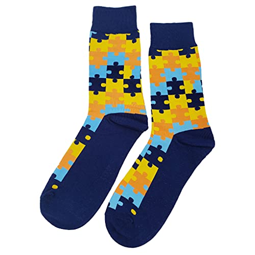 Puzzle Dress Socks 4 Pack Funny Novelty Crazy Fun Design Men Size 8-12 Cotton Casual Crew Colorful Funky Fancy Socks Gift for Men3