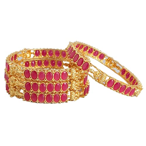 Image of ACCESSHER womens 22kt Gold plated set of 4 bangles Ruby Stone -studded Sustainable Handcrafted Bangles