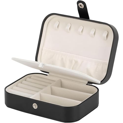 Image of Lazer Accessories Jewellery Organiser PU Leather Zipper Portable Storage Box Case with Dividers Container for Rings, Earrings, Necklace Home Organizer | Black