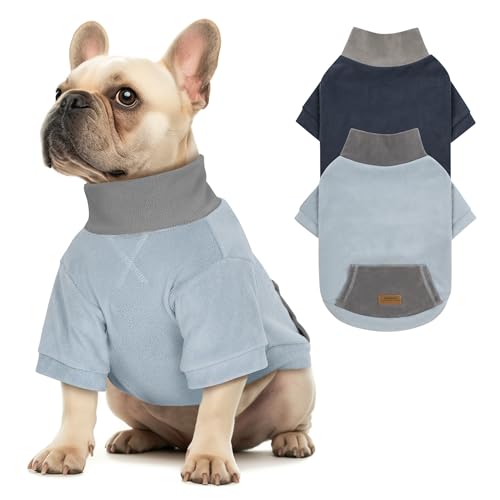 cyeollo 2 Pack Dog Sweaters for Small Dogs Soft Turtleneck Sweatshirt for Small Dogs Male Warm Dog Clothes Stretchy Comfortable Pullover Pet Apparel Navy Light Blue M