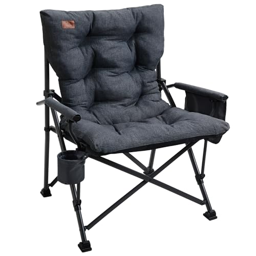 EVER ADVANCED Campingstuhl Faltbar 230KG Belastbar XL Klappstuhl 62cm Sitzbreit mit Seitentasche Getränkehalter Übergroßer Faltstuhl Angelstuhl für Camping Outdoor Balkon Garten Schwarz