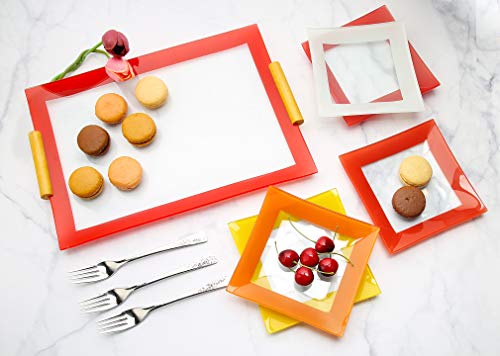Gac Unique Design Assorted Red Colors Square Tempered Glass Dessert Plates – 6 Inch – Set Of 5 – Break Resistant – Oven, Microwave, And Dishwasher Safe – Attractive Multi-Colored Salad Plate Set #TOP3