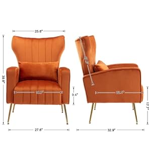 Velvet Accent Armchair for Living Room and Bedroom Comfy Reading Lounge Chair with Modern Wingback and Gold Legs on Side Corner, Orange Velvet Accent Armchair for Living Room and Bedroom Comfy Reading Lounge Chair with Modern Wingback and Gold Legs on Side Corner Orange