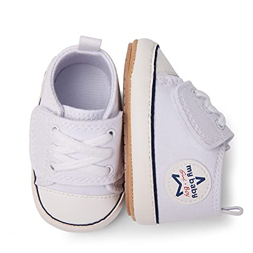 Unisex Baby Boys Girls Canvas Sneakers Soft Rubber Sole High-Top Ankle Infant Crib Shoes Toddler First Walkers C/White #TOP5