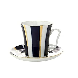 Lomonosov Porcelain Mug and Saucer Leningradskii Cobalt Stripes 12.2 fl.oz/360 ml