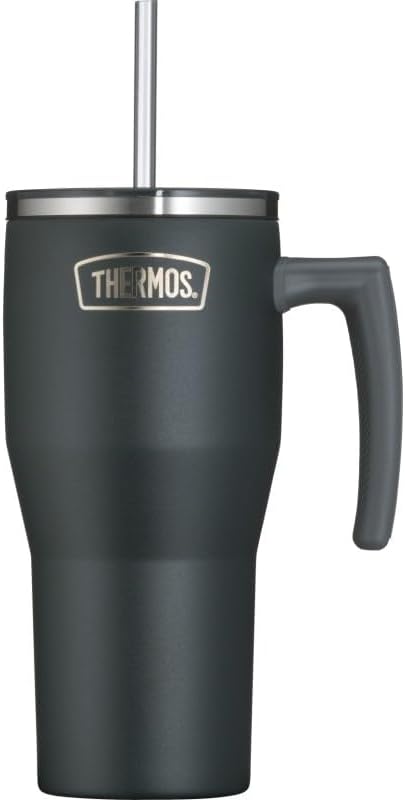 Thermos REFRESHING SERIES Insulated Drinking Cup 0.85 L Matte Black Tumbler with Straw and Handle for Travel, Work or Home, Tasteless Double-Walled Stainless Steel