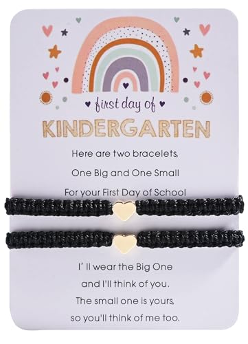 Image of First Day Of Kindergarten Pre K School Mommy And Me Bracelets Gifts, Back To School String Matching Bracelet Set For Mom Daughter Son