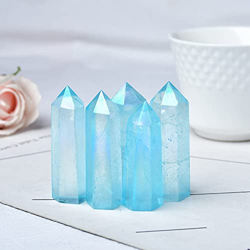 Point de cristal de quartz aura bleu de 60mm pour décoration maison - 5