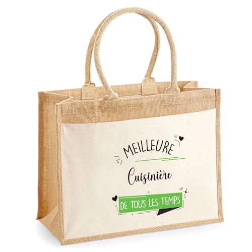 Sac de shopping cabas jute avec grande pochette avant femme