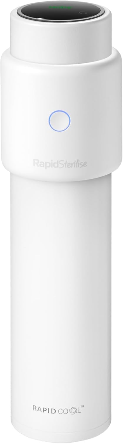 Nuby RapidSterilise, sterilizzatore UV portatile, realizzato per RapidCool, 70 utilizzi per carica, spegnimento automatico, uccide il 99,9% dei batteri (bianco)