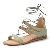 MUSSHOE Flat Sandals for Women Lace Up Tie Up Women Sandal PU Green 6