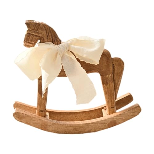 Handmade Wooden Rocking Horse Figurine - Kinetic Desk Decor 5.9' Tall | Nursery Shelf & Office Decor with White Ribbon - Housewarming Gift