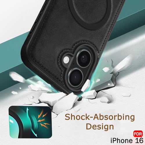 Image of TheGiftKart Genuine Leather Finish Back Cover Case for iPhone 16 | Shockproof Design | Raised Edges for Camera & Screen Protection | Stunning Minimalist Design Case Cover (Compatible MagSafe, Black)