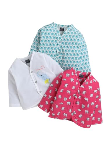 Image of POLKA TOTS 100% Organic Muslin Jhabla for Baby Boys & Girls | Unisex Half Sleeves Front Open Vest for Infants | Ultra-Soft, Breathable & Lightweight Summer Jabla Set | Regular Fit (Pack of 3)