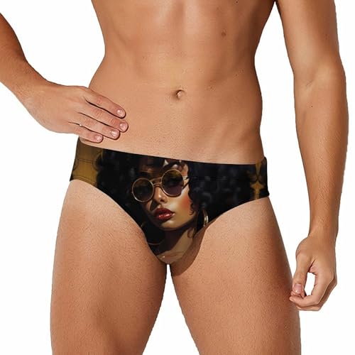 Black Girl Magic Afro Glasses Mens Swim Trunks Soft Stretch Brief Swimming Bikini Shorts Underwear Quick Dry Swimwear
