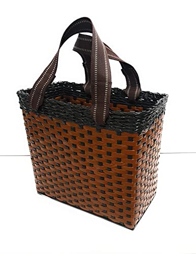 Image of Paperus, Medium, Dark & Light Brown, Lunch Bag, Picnic Basket, Carry Bag, Tiffin Basket for Office, Rectangular, Eco-Friendly, Handmade, of Paper Ropes, in Inch 11 H, 12 L, 6 Wide Base