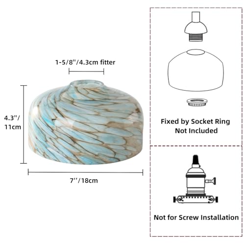 Image of 7 Inch Blue Lampshade Replacement Glass Cover, Lighting Fixtures Replacement Lamp Shade, with 1-5 /8 inch Fitter, Handblown Art Glass Lamp Cover for Mini Ceiling Light Pendant Light, 1 Pack