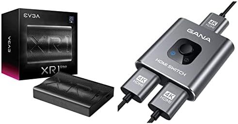 EVGA XR1 lite Capture Card, Certified for OBS, USB 3.0, 4K Pass Through, PC, PS5, PS4 & HDMI Switch 4k@60hz Splitter, GANA Aluminum Bidirectional HDMI Switcher 2 in 1 Out