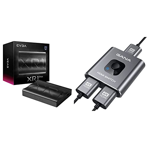 Evga Xr1 Lite Capture Card, Certified For Obs, Usb 3.0, 4K Pass Through, Pc, Ps5, Ps4 & Hdmi Switch 4K@60Hz Splitter, Gana Aluminum Bidirectional Hdmi Switcher 2 In 1 Out #TOP3