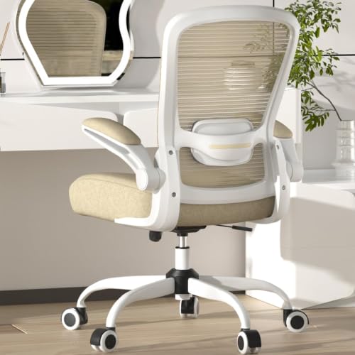 Image of Mimoglad Home Office Chair, High Back Desk Chair, Ergonomic Mesh Computer Chair with Adjustable Lumbar Support and Thickened Seat Cushion (Modern, White and Beige Two-Tone)