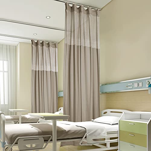 Fcosie 8ft Wide x 8ft Tall Hospital Curtain Divider for Room Separation Mesh Top Medical Exam Room Privacy Curtains with Flat Hooks Header Office Hospital Bed Cubicle Curtain, Taupe, 1 Panel