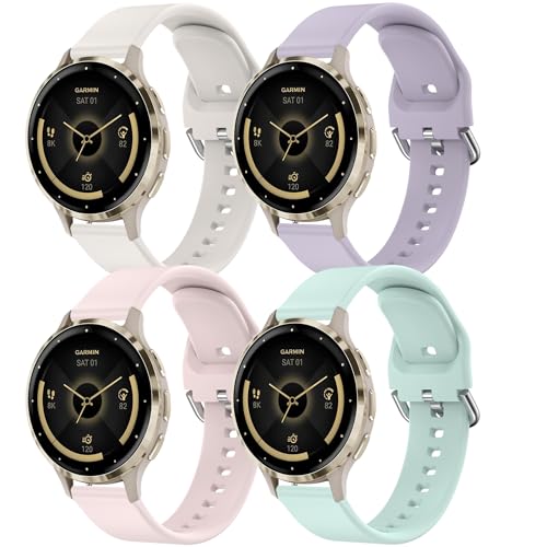 4 PACK Straps for Garmin Venu 2S/Venu 3S/Forerunner 265S/255S/255S Music/Vivoactive 4S/Vivomove 3S 18mm Soft Silicone Quick Release Replacement Sport Loop Watch Band 4-PACK 04
