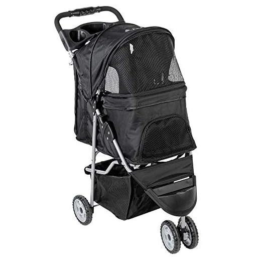 VIVO Black 3 Wheel Pet Stroller for Cat, Dog and More, Foldable Carrier Strolling Cart (STROLR-V003K)
