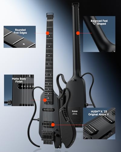 Donner HUSH X LIVE Headless Electric Guitar, Detachable Speaker, Black - image 8
