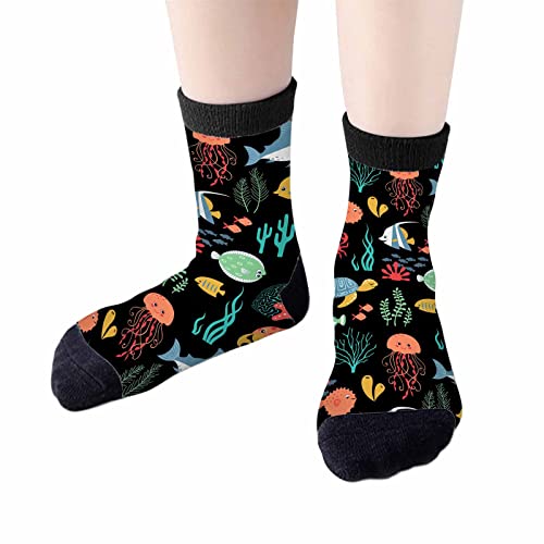Image of Crew Socks for Woman Size 6-8 Tropical Wildlife Bright Teal Girls Socks