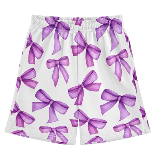 Cute Bows Athletic Shorts with Zipper Pockets, Youth Boys Athletic Running Shorts for Summer