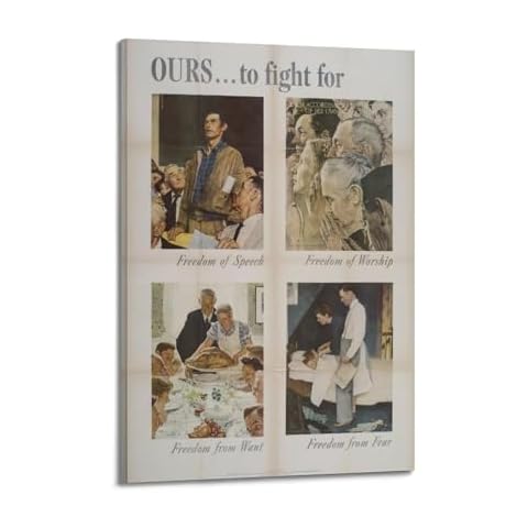 LaxTo Norman Rockwell The Four Freedoms Poster Wall Art Gifts Bedroom Prints Home Decor Hanging Picture Canvas Paintings 08x12inch(20x30cm), Frame-style Cover