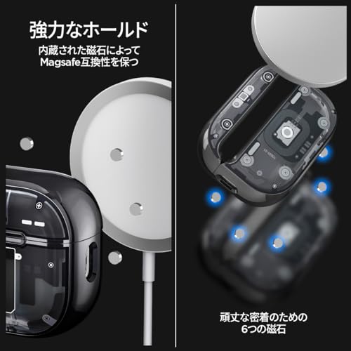 Spigen Airpods Pro 2 Case, MagSafe Compatible, Magnet-Attached, No Yellowing, Double Structure, US Military MIL Specification Certified, Shock Resistant, MagSafe Compatible Cover, Wireless Charging