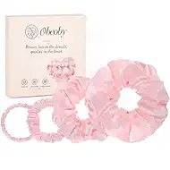 obeoby Pink Silk Scrunchies for Women 4 Pcs 100% Mulberry 19 Momme Smooth Silk Hair Ties, Women and Girls Daily Ponytail Bun Sleep Friction Care, Work Travel Sports Wrist Wear