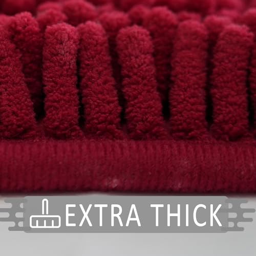 Bathroom Rugs 23x15,Super Absorbent Soft,Thick,Machine Washable Chenille Bath Mat,Non Slip Toilet Floor Rug,Bath Mats for Bathroom Floor, Home Decor Accessories,Burgundy