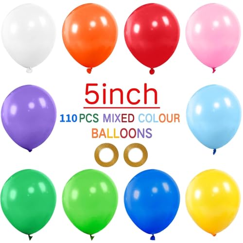 Image of 110Pcs 5 Inch Balloon Assorted Colors, Mini Latex Small Balloon, 5 Inch Latex Balloon for Party Birthday Baby Shower.(Color)