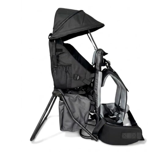Lil Boss Kinder Rückentrage Wandern FASports Kindertrage 20kg bis 25kg ergonomische Kindertrage Rucksack mit Regen- und Sonnendach Kinderkraxe Kleinkind Schwarz-Grau 50 x 38 x 90 cm