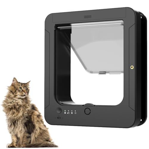 Porta per Gatti Deluxe Mart Smart con Microchip, Ingresso Selettivo per Animali con 2 Collari Sensore e Telecomando, Porta Automatica per Gatti e Cani di Piccola Taglia, Apertura 20 X 19 Cm black