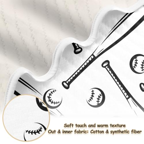 Image of Baseballs White Black Baby Swaddle Blanket for Boys and Girls, Muslin Baby Receiving Swaddle Blanket, Soft Cotton Nursery Swaddling Blankets for Newborn Toddler Infant