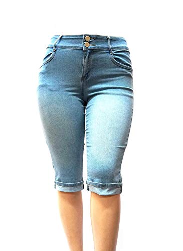 SOFIA'S Plus Size Women's Stretch Premium MID Rise Light Blue Denim Jeans Capri