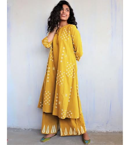 Image of GoSriKi Women Kurta Set | Rayon Viscose Printed A Line Kurta with Pant | Ethnic Wear for Women | Indian Casual Office Daily Summer Outfit